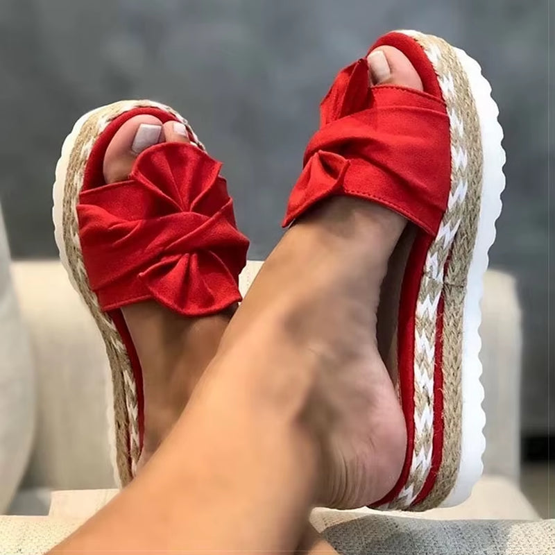 Women Sandals Rosette Platform Sandals Summer Shoes Women Wedge Sandalias Mujer Slides Bige Size Wedges Heels Sandals Footwear