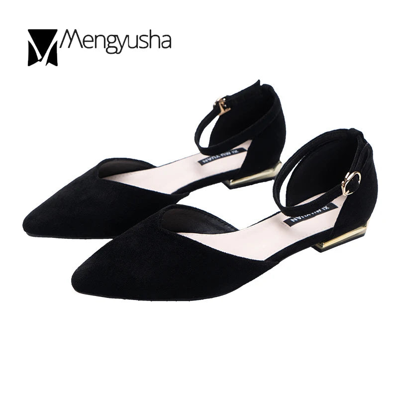 D'Orsay Suede Cover Metal Low Heels Office Sandals Women Pointed Toe Buckle Sandalias Elegant Closed Toe Summer Work Shoes Women