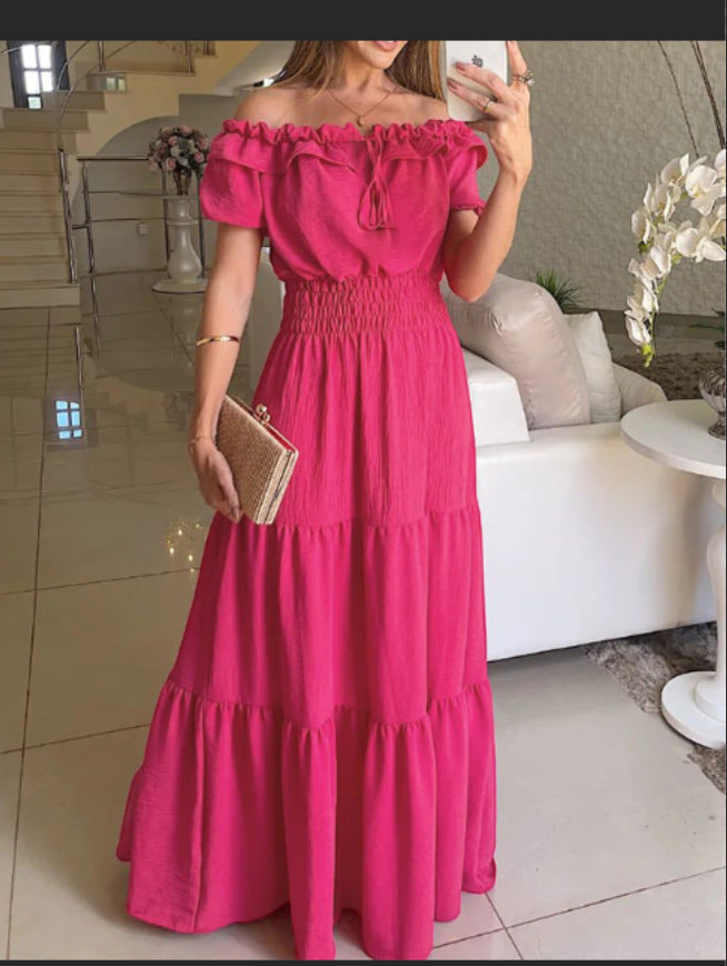 Dame Off-Shoulder Elastisk Lang Kjole