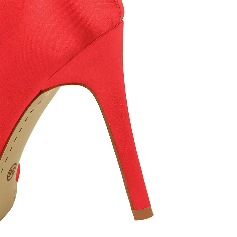 2023 Women 9.5Cm High Heels Blue Pumps Satin Escarpins Luxury Stiletto Lady Shoes High Heels Scarpins Burgundy Green Prom Shoes