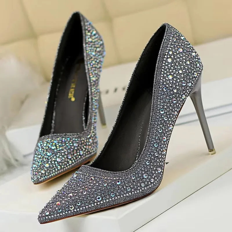 BIGTREE Shoes Rhinestone Woman Pumps Fashion Wedding Shoes Women Basic Pump Stiletto Heels 10Cm 7Cm Heeled Shoes High Heels