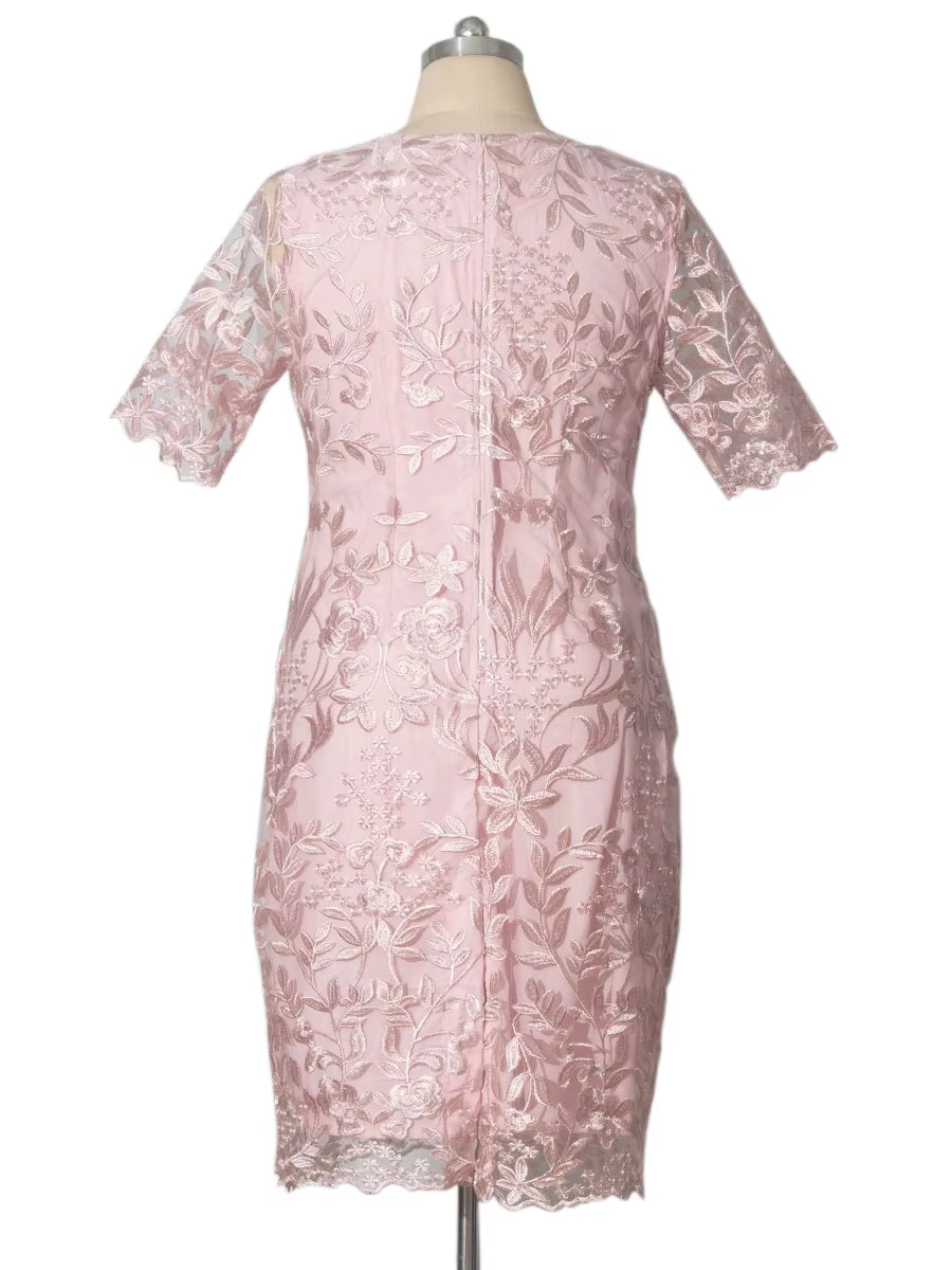 4Xl 5Xl plus Size Summer Dresses for Wedding Guest Women'S Short Sleeve Lace Floral Elegant Bodycon Formal Party Dresses