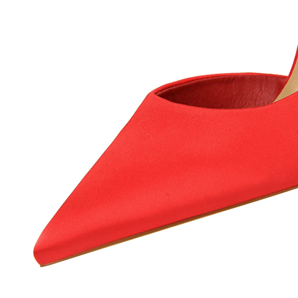 2023 Women 9.5Cm High Heels Blue Pumps Satin Escarpins Luxury Stiletto Lady Shoes High Heels Scarpins Burgundy Green Prom Shoes