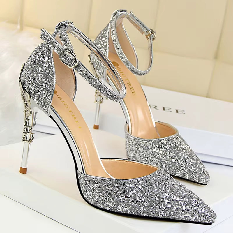 BIGTREE Shoes Heels 2026 New Woman Pumps Sequins High Heels Women Shoes Fashion Ladies Shoes Gold Sliver Stiletto Heels Sandals