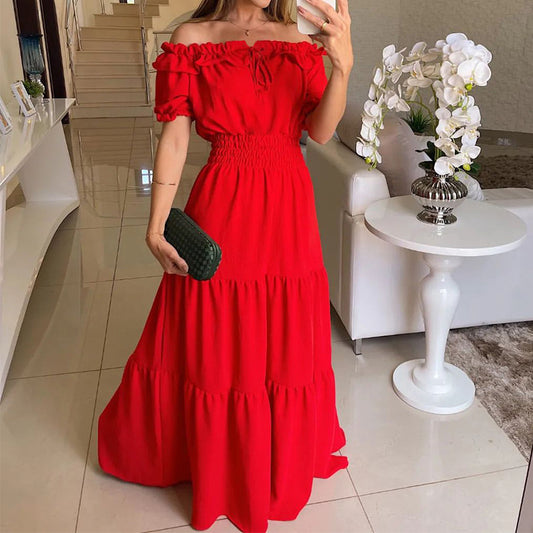 Dame Off-Shoulder Elastisk Lang Kjole