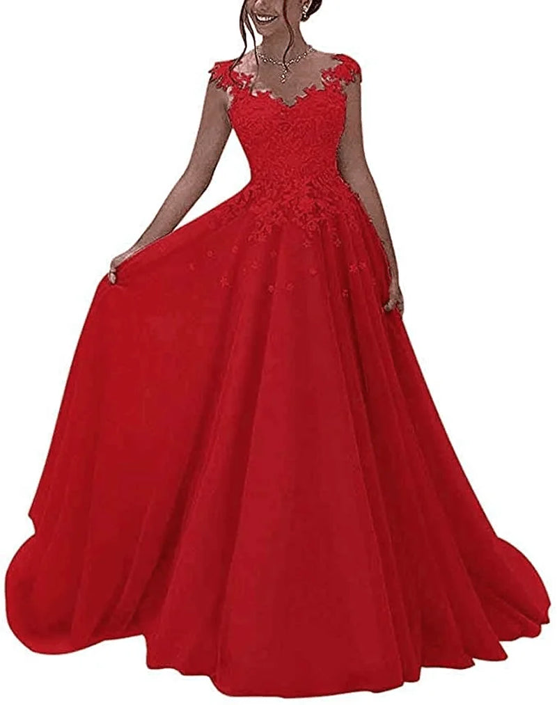 Evening Party Lace Dresses for Women Long Sweetheart Elegant Floor Length Applique Sleeveless A-Line Dancing Dresses