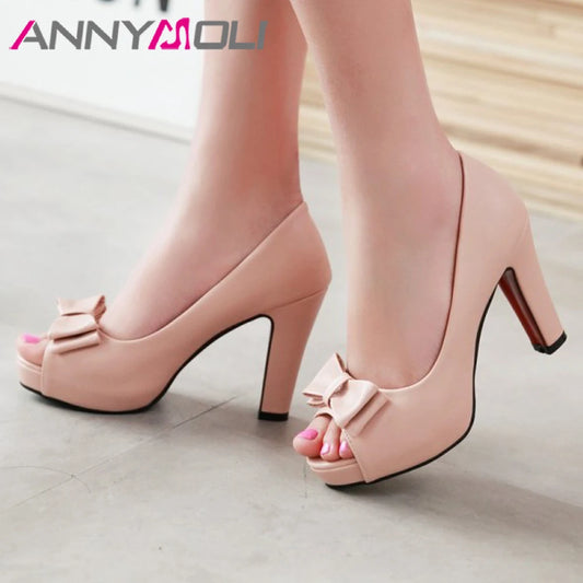 Women Pumps High Heels Platform Open Toe Bow Women Party Shoes Peep Toe High Heels Luxury Women Shoes Size 43 33 Spring