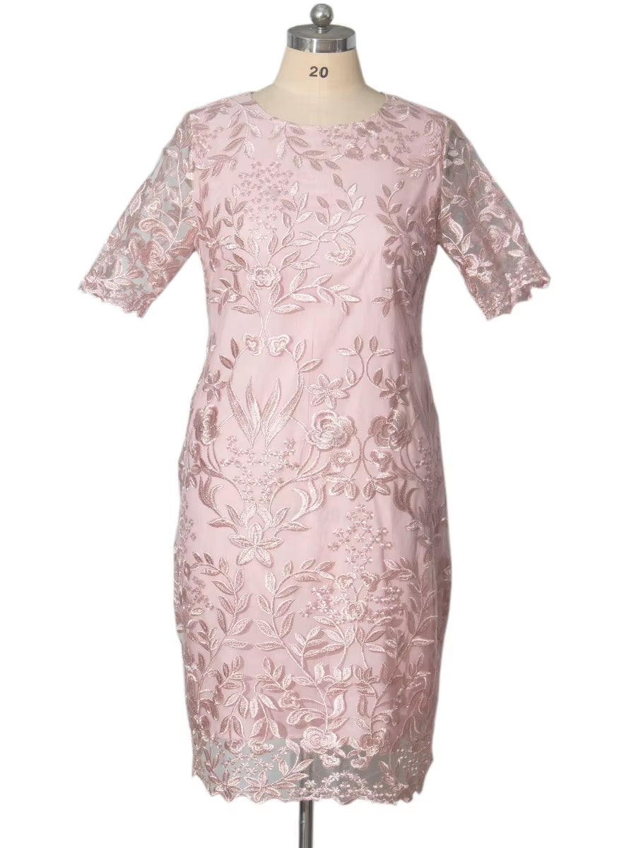 4Xl 5Xl plus Size Summer Dresses for Wedding Guest Women'S Short Sleeve Lace Floral Elegant Bodycon Formal Party Dresses