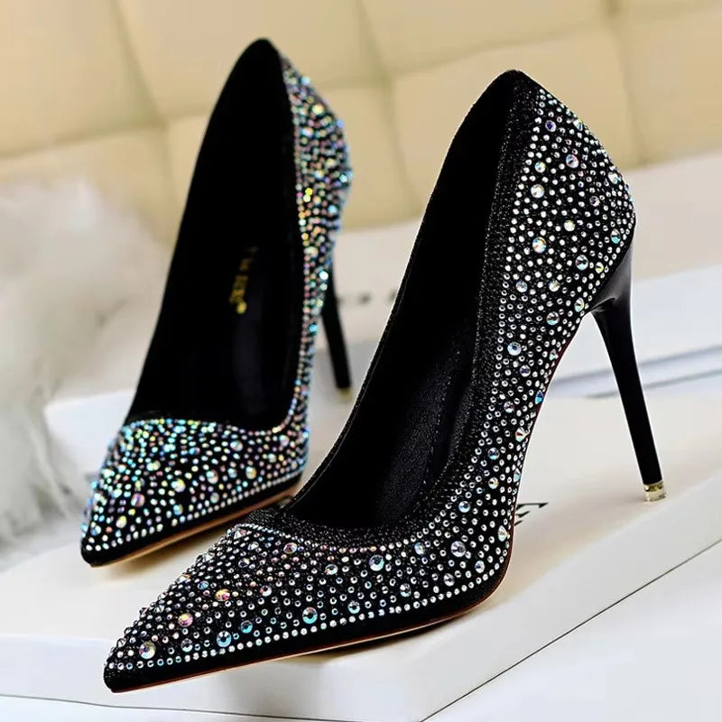 BIGTREE Shoes Rhinestone Woman Pumps Fashion Wedding Shoes Women Basic Pump Stiletto Heels 10Cm 7Cm Heeled Shoes High Heels