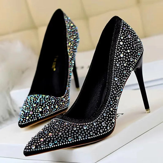 BIGTREE Shoes Rhinestone Woman Pumps Fashion Wedding Shoes Women Basic Pump Stiletto Heels 10Cm 7Cm Heeled Shoes High Heels