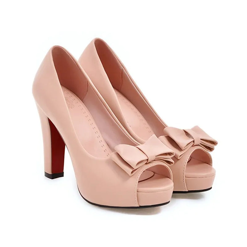 Women Pumps High Heels Platform Open Toe Bow Women Party Shoes Peep Toe High Heels Luxury Women Shoes Size 43 33 Spring