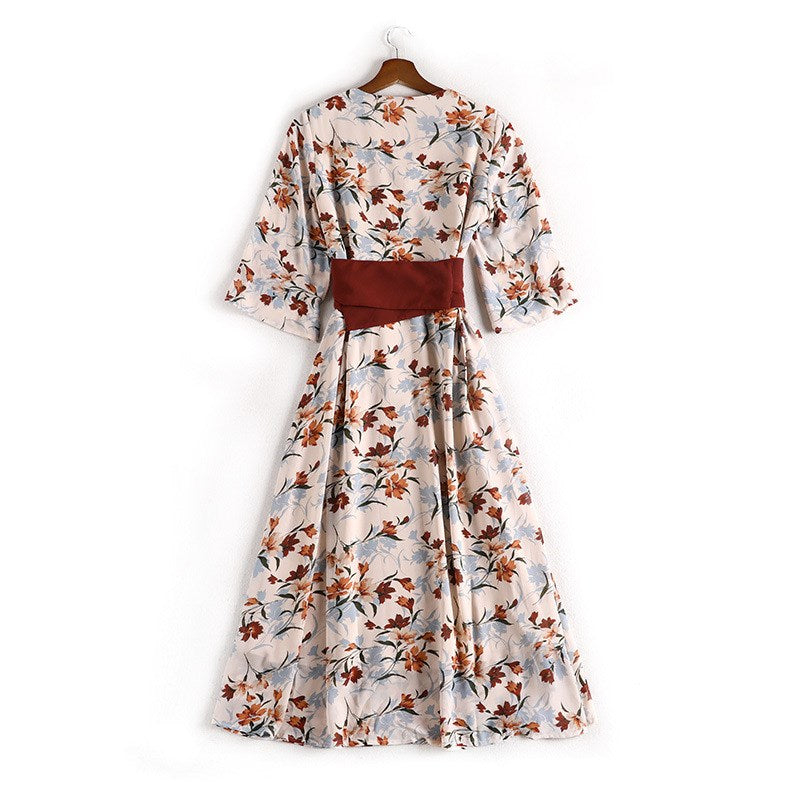 Plus size modificeret Hanfu sommerkjole med blomsterprint