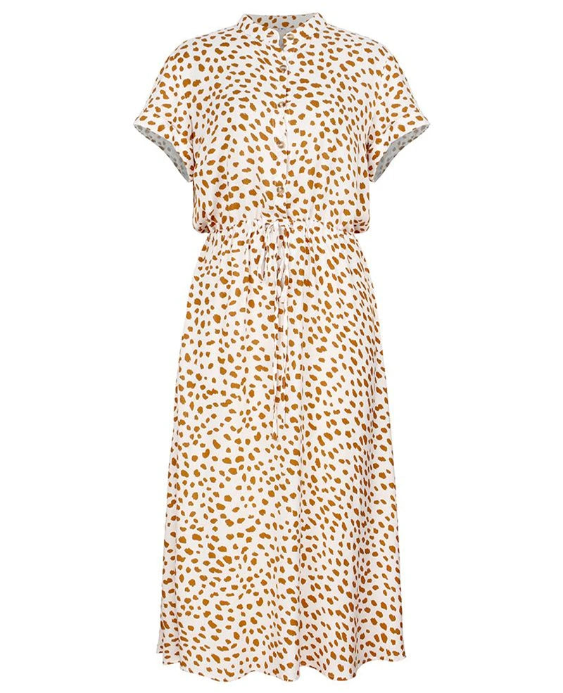 Ladies Bohemian Leopard Print Shirt Dress Women Casual Midi Holiday Summer Dress Female A-Line Loose Women Beach Dress Vestidos