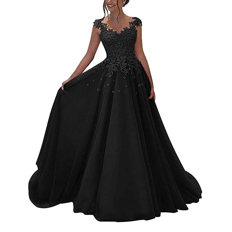 Evening Party Lace Dresses for Women Long Sweetheart Elegant Floor Length Applique Sleeveless A-Line Dancing Dresses