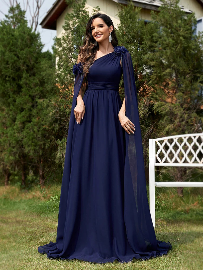 Lucyinlove Luxury Chiffon Streamer Navy Evening Dress Long 2025 Elegant Bridesmaid Party Prom Arabia Flower Cocktail Gowns
