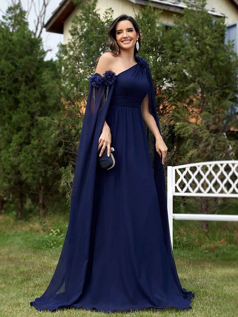 Lucyinlove Luxury Chiffon Streamer Navy Evening Dress Long 2025 Elegant Bridesmaid Party Prom Arabia Flower Cocktail Gowns