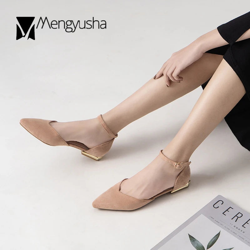 D'Orsay Suede Cover Metal Low Heels Office Sandals Women Pointed Toe Buckle Sandalias Elegant Closed Toe Summer Work Shoes Women