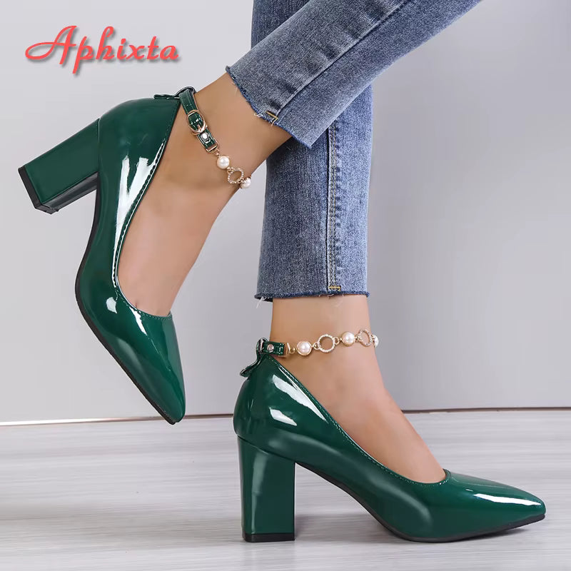 Luksuriøse Rhinsten & Perle Pumps med 7 cm Blokhæl