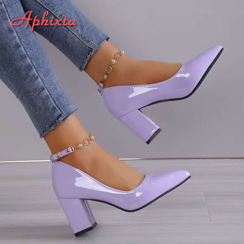 Luksuriøse Rhinsten & Perle Pumps med 7 cm Blokhæl