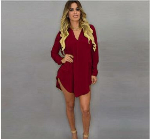 Sommer Sexet V-hals Kort Strandkjole Chiffon Hvid Mini Løs Casual skjorte