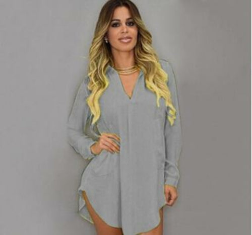 Sommer Sexet V-hals Kort Strandkjole Chiffon Hvid Mini Løs Casual skjorte